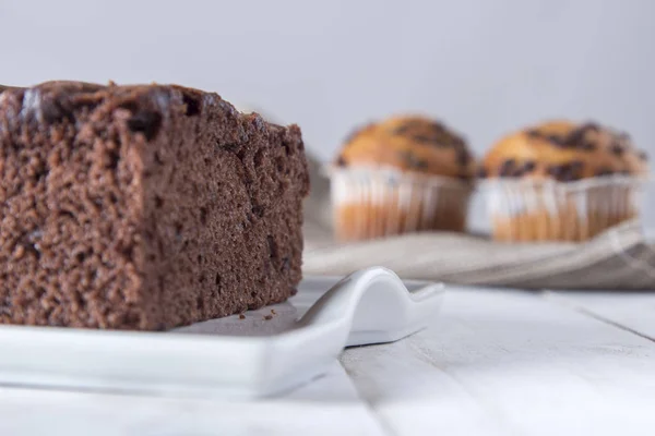 Chocolade Taart Cupcakes Tafel — Stockfoto