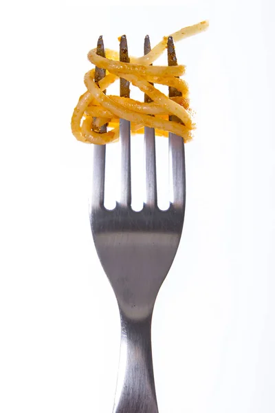 Cooked Noodles Fork White Background — Stock Photo, Image