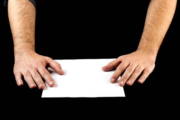 Руки Плоскости Оригами Белая Бумага Черной Поверхности — стоковое фото