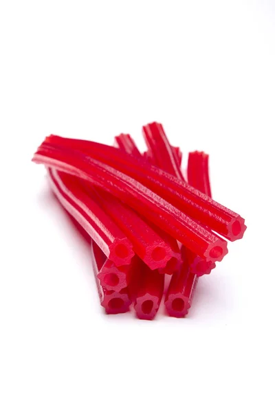 Bright Red Licorice Sticks Isolated White Copy Space — Stock Photo, Image