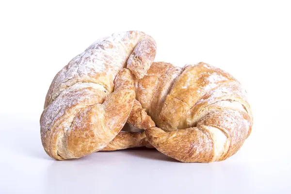 Croissants Franceses Com Açúcar Superfície Branca Estúdio — Fotografia de Stock