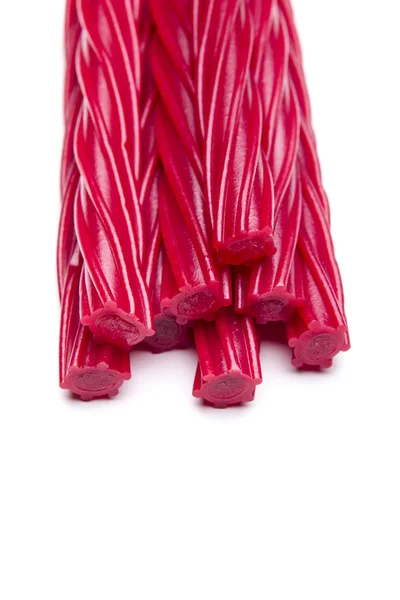 Rode Stokken Geïsoleerd Wit Zoet Dessert Snoepjes — Stockfoto