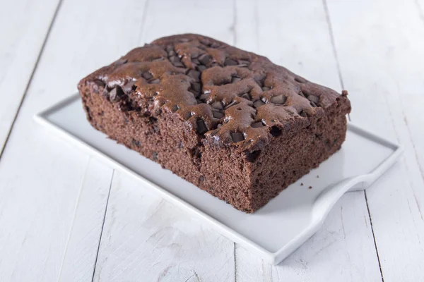 Donkere Chocolade Gebakken Cake Brownie Plaat Dienblad — Stockfoto