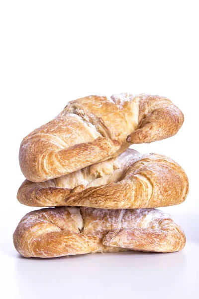 Αρτοποιείο Γαλλικά Κρουασάν Σκόνη Ζάχαρη Που Απομονώνονται Λευκό — Φωτογραφία Αρχείου