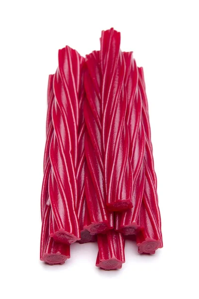 Bright Red Licorice Candies Sticks Isolated White — Stock Photo, Image