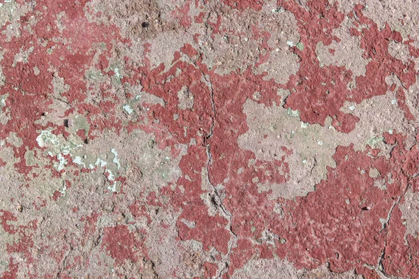 Rissige Zementwandstruktur Mit Roter Farbe Stuck — Stockfoto