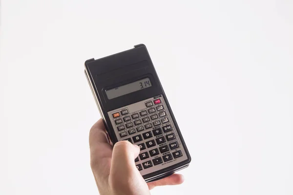 Калькулятор Женской Руки Изолированный Белом Фоне — стоковое фото