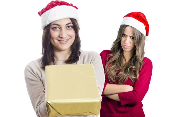 Две Женщины Позируют Студии Рождество Новом Году — стоковое фото