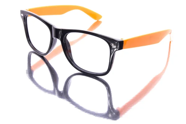 Zwarte Oranje Bril Frame Het Glasoppervlak Met Reflectie — Stockfoto