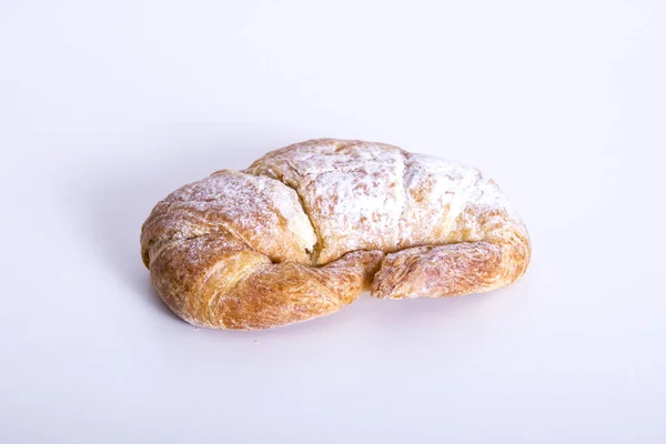 Croissant Cuit Four Avec Poudre Sucre Surface Blanche Espace Copie — Photo
