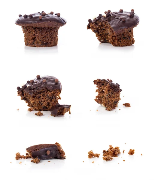 Chocolade Muffins Geïsoleerd Witte Studio Set — Stockfoto