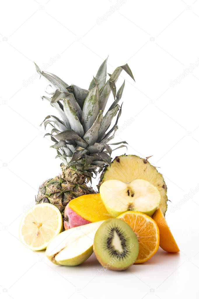 Sliced fruits isolated on white background