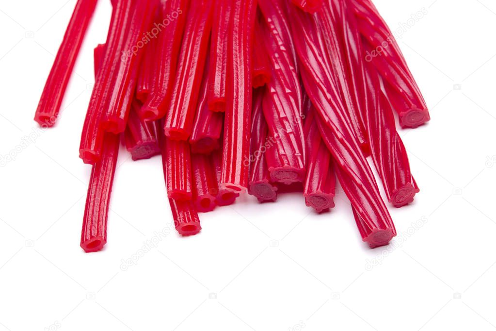 gummy red licorice candies isolated on white 