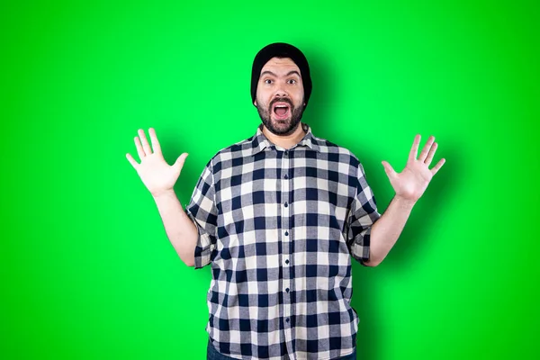 Man Isolated Chroma Background Studio Surprise Facial Expression — Stock Photo, Image