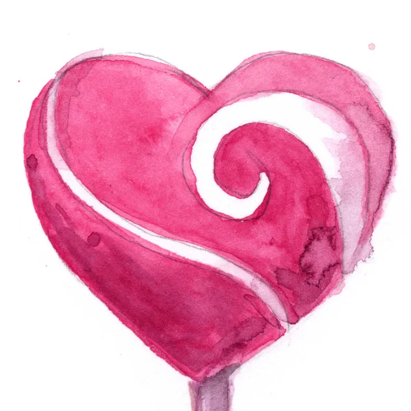 Sevgililer Lolipop Kalp Sevgililer Günü Seviyorum Tatlı Suluboya — Stok fotoğraf