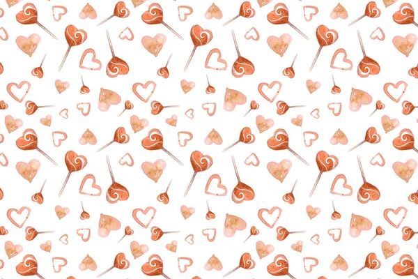 Walentynki Dzień Cukierki Lizaki Sercu Miłość Akwarela — Zdjęcie stockowe