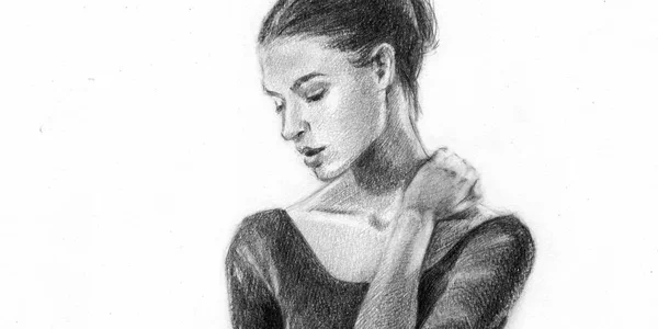 Dziewczyna Rysunek Ołówkiem Grafiki — Zdjęcie stockowe