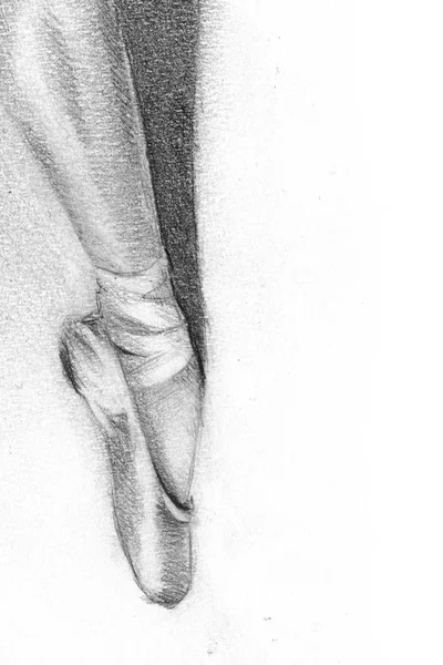 Nogi Baleriny Rysunek Ołówka Grafika Pointe Buty — Zdjęcie stockowe