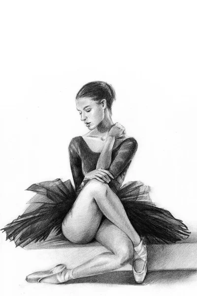 Bailarina Preta Dançarina Está Sentada Rapariga Desenho Lápis Gráficos — Fotografia de Stock