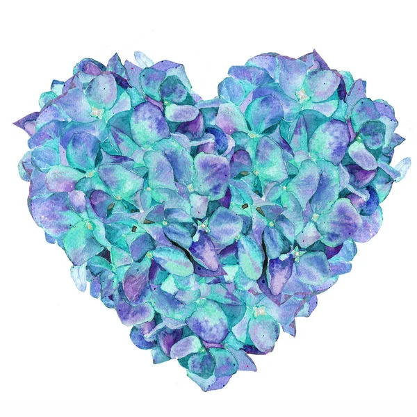 Aftelkalender Voor Valentijnsdag Liefde Valentijn Aquarel Hortensia Lente Hart Bloemen — Stockfoto