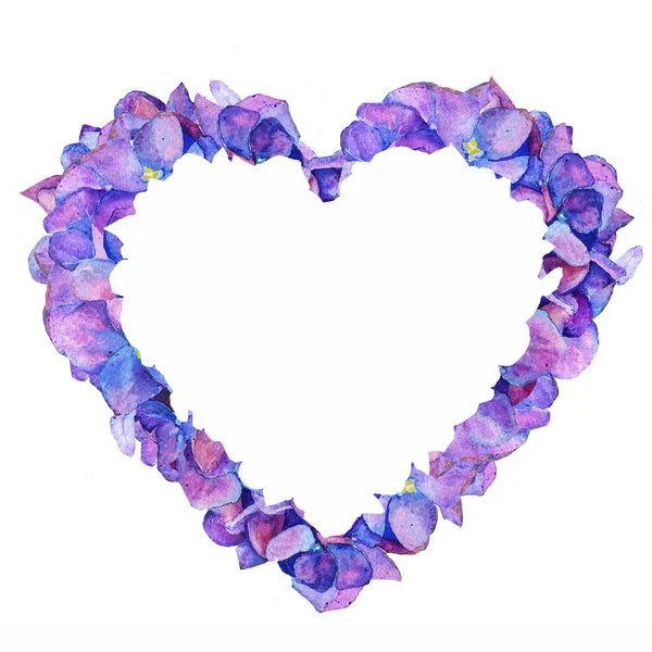 Alla Hjärtans Dag Kärlek Valentine Akvarell Hortensia Våren Hjärta Blommor — Stockfoto