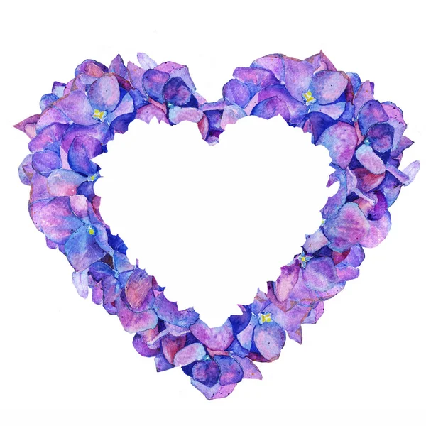 Aftelkalender Voor Valentijnsdag Liefde Valentijn Aquarel Hortensia Lente Hart Bloemen — Stockfoto