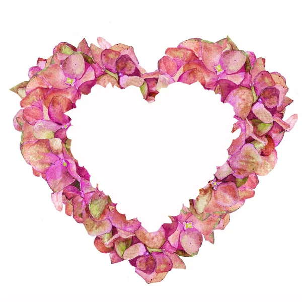 Aftelkalender Voor Valentijnsdag Liefde Valentijn Aquarel Hortensia Lente Hart Bloemen — Stockfoto