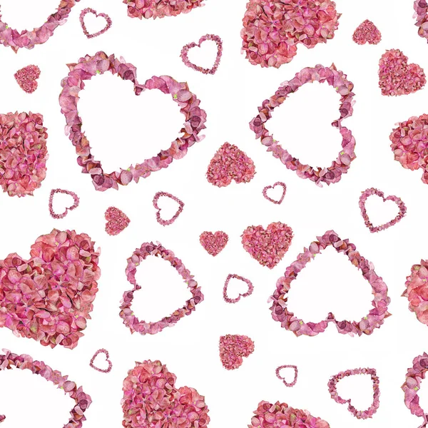 Tekstura Walentynki Miłość Walentynki Akwarela Hortensja Wiosna Serca Kwiaty — Zdjęcie stockowe