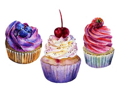 Çökmüş Kek Senfonisi: Yüksek Kaliteli Suluboya Kremalı Yabanmersini, Ahududu ve Kirazlı Tatlıların Resimleri