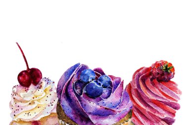 Çökmüş Kek Senfonisi: Yüksek Kaliteli Suluboya Kremalı Yabanmersini, Ahududu ve Kirazlı Tatlıların Resimleri