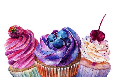 Çökmüş Kek Senfonisi: Yüksek Kaliteli Suluboya Kremalı Yabanmersini, Ahududu ve Kirazlı Tatlıların Resimleri