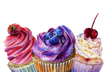 Çökmüş Kek Senfonisi: Yüksek Kaliteli Suluboya Kremalı Yabanmersini, Ahududu ve Kirazlı Tatlıların Resimleri