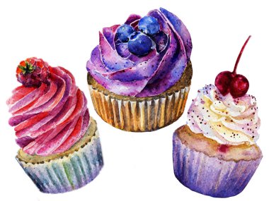 Çökmüş Kek Senfonisi: Yüksek Kaliteli Suluboya Kremalı Yabanmersini, Ahududu ve Kirazlı Tatlıların Resimleri