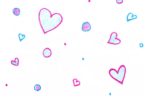 Hati Berwarna Pensil Menggambar Titik Lingkaran Gambar Sekolah Hari Valentine — Stok Foto