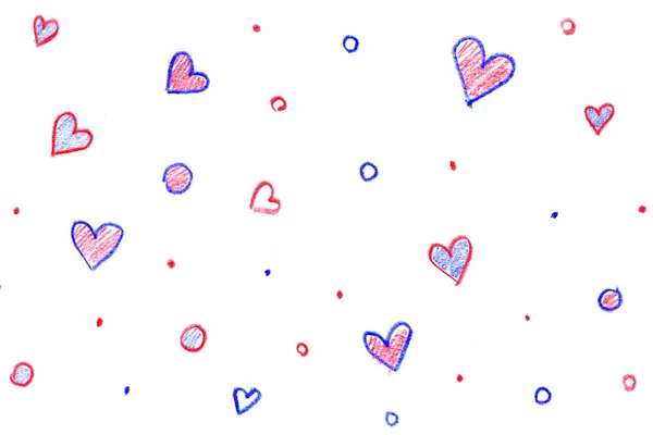 Coeurs Crayon Coloré Cercles Point Dessin Dessin Scolaire Saint Valentin — Photo