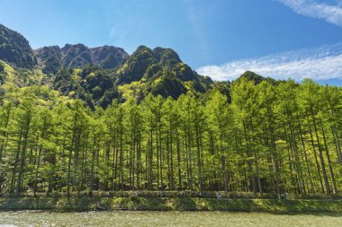 Pastoral manzara Hotaka dağ silsilesi, Kamikochi Milli Parkı, Kamikochi, Japonya.
