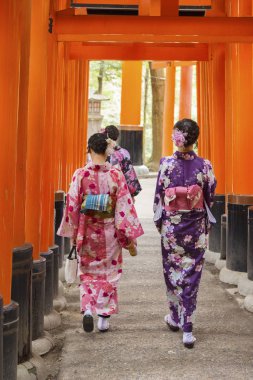 Turistler hayran Fushimi Inari Taisha tapınak yapısı