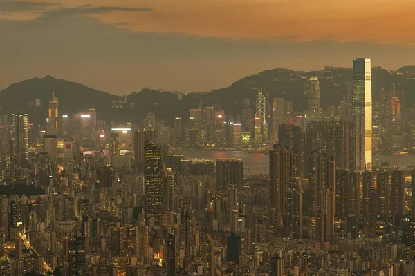 Luftaufnahme Der Stadt Hongkong Der Abenddämmerung — Stockfoto