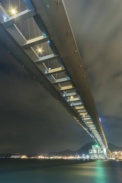 Stahlbetonbrücke Und Frachthafen Hongkong Bei Nacht — Stockfoto