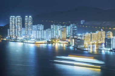 Gece Harbor Hong Kong şehir