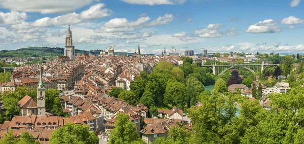 Vue Panoramique Vieille Ville Berne Depuis Sommet Montagne Dans Roseraie — Photo