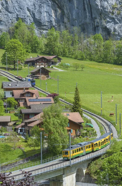 Train in Lauterbrunnen valley, Switzerland