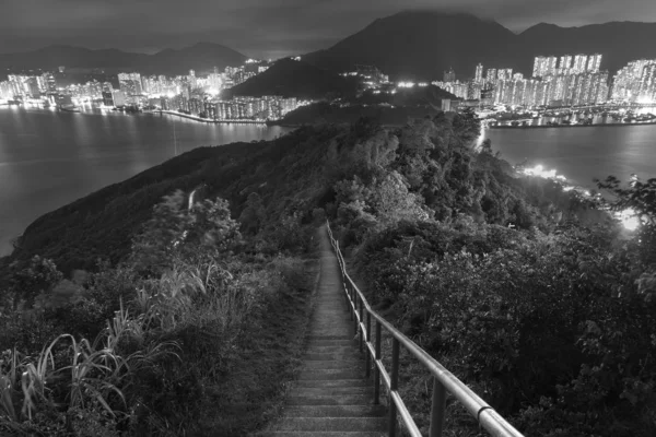 Night scene of Hiking Wilson Trail in Hong Kong city