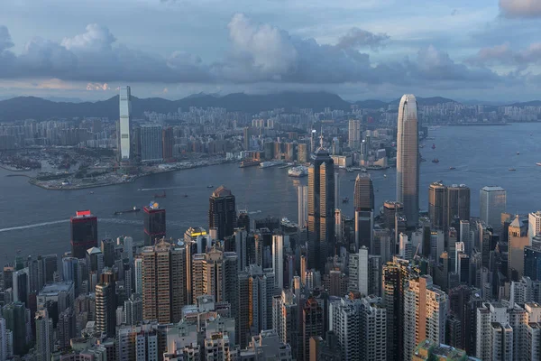 Victoria Harbor Hong Kong Città Sotto Tramonto — Foto Stock