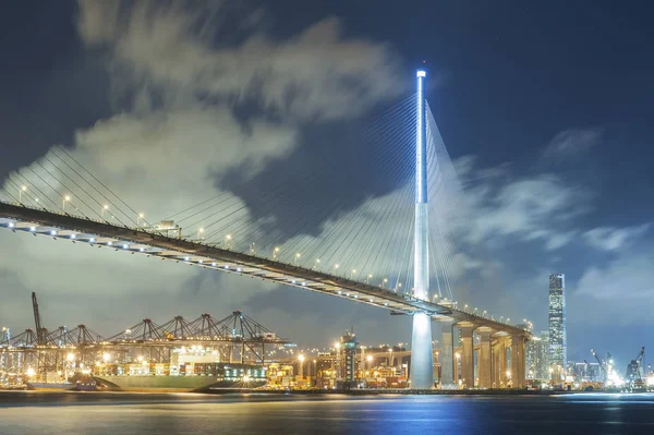 Hängebrücke Und Frachthafen Hongkong Stadt — Stockfoto