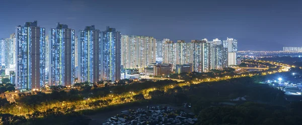 Gece konut bölgesi Hong Kong şehir panoraması