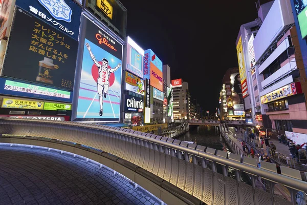 Osaka Japan April 2016 Glico Mannen Reklam Billboard Och Andra — Stockfoto