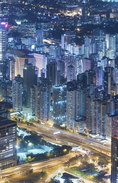 Közúti Alkonyatkor Hong Kong City Felhőkarcoló — Stock Fotó