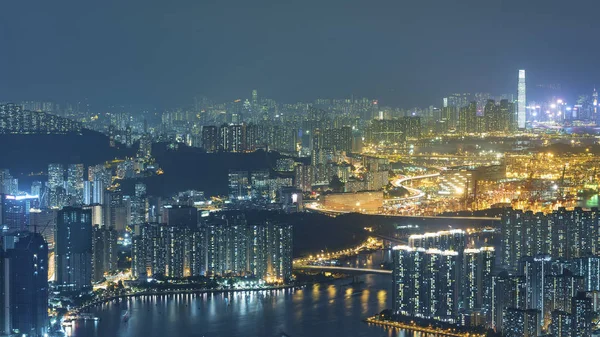 Aerial view of Hong Kong city at night