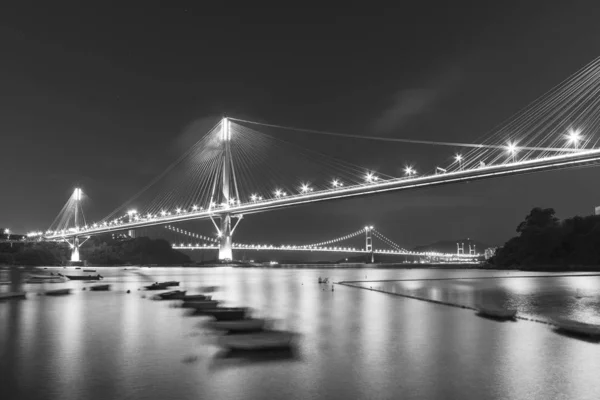 Ting Kau Bridge Och Tsing Bridge Hongkong Natten — Stockfoto